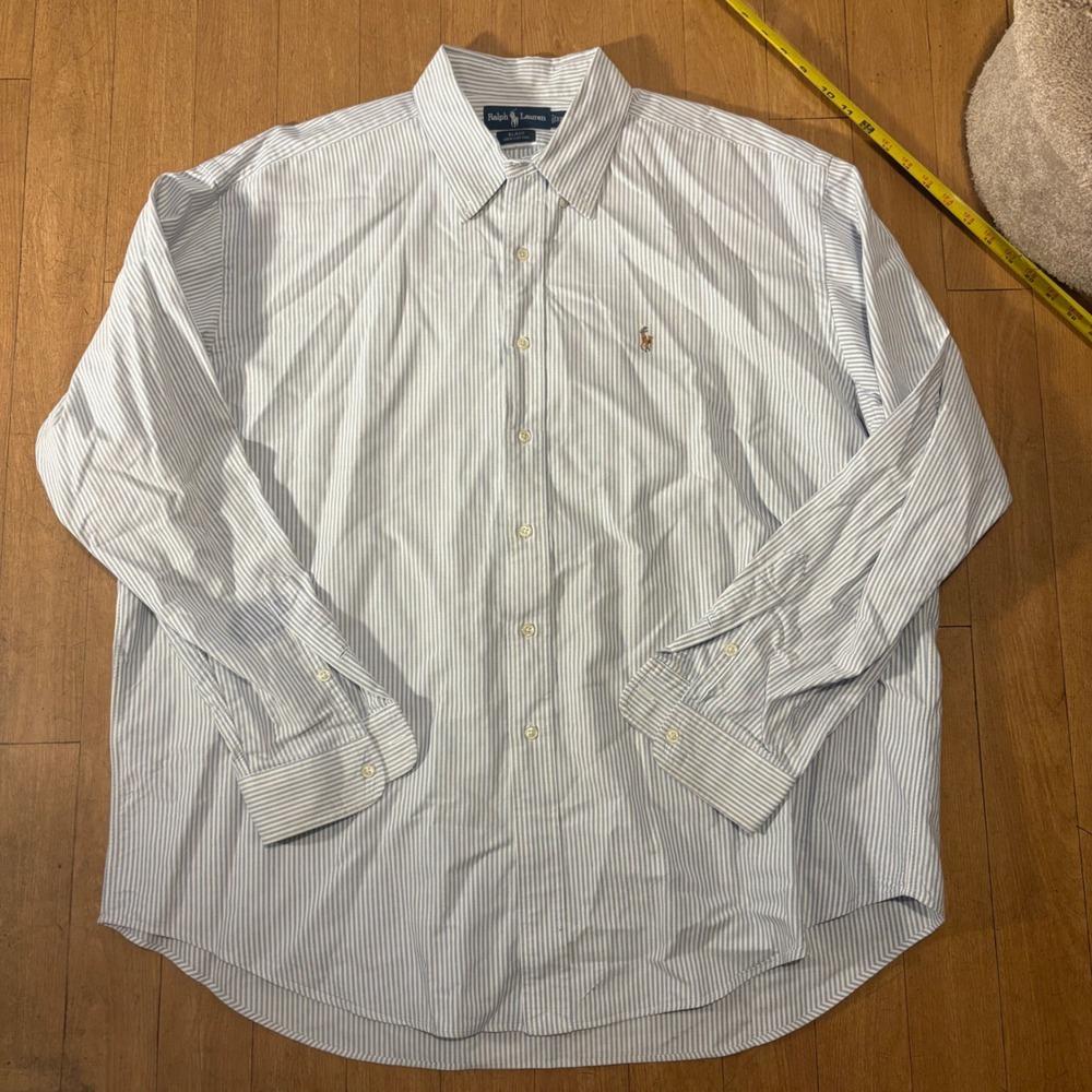 Ralph Lauren Blake Shirt Mens XXL Blue White Striped Cotton Button Down Long Slv